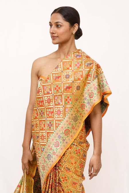 Buy_Neha & Tarun_Yellow Silk Designer Saree With Unstitched Blouse Piece _Online_at_Aza_Fashions