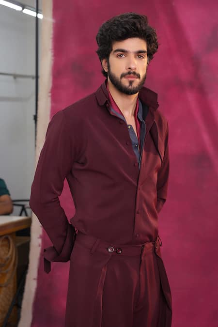 Jatin Malik Wine Crepe Designer Set 