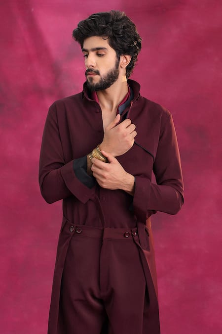 Jatin Malik Wine Crepe Designer Set 