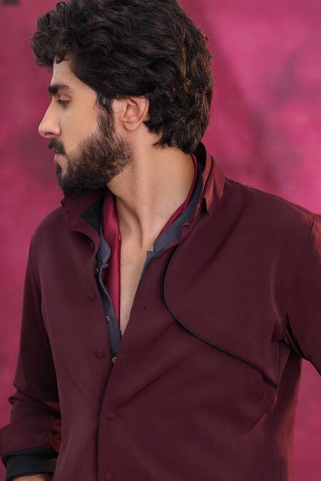 Jatin Malik_Wine Crepe Designer Set _Online_at_Aza_Fashions