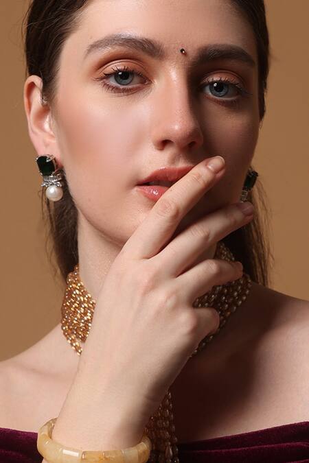 Dugran By Dugristyle_Green Gilded Bloom Drop Earring_Online_at_Aza_Fashions