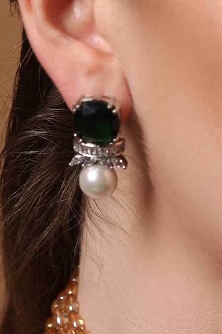 Dugran By Dugristyle_Green Gilded Bloom Drop Earring_at_Aza_Fashions