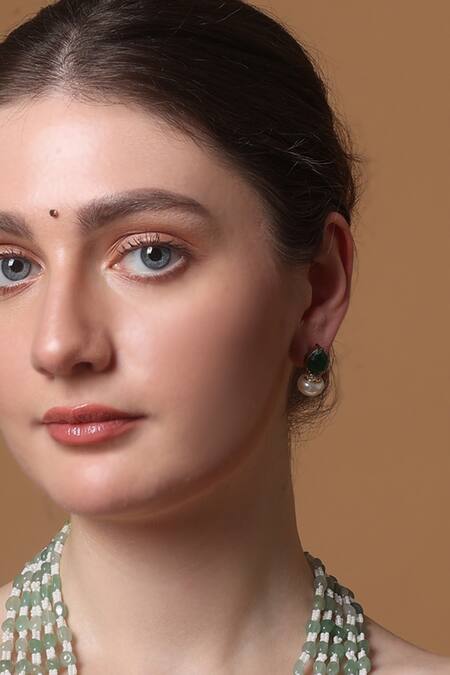 Dugran By Dugristyle_Green Radiant Empress Drop Earring _Online_at_Aza_Fashions