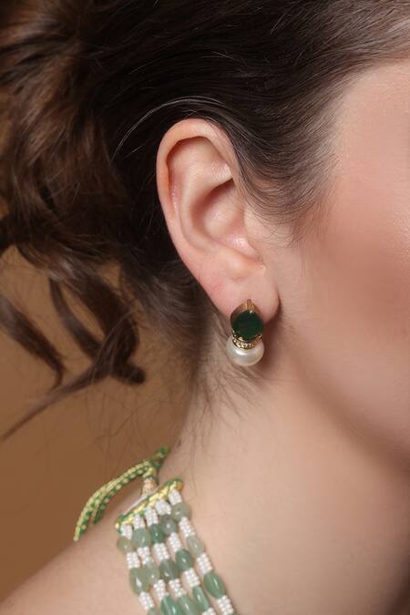Shop_Dugran By Dugristyle_Green Radiant Empress Drop Earring _Online_at_Aza_Fashions