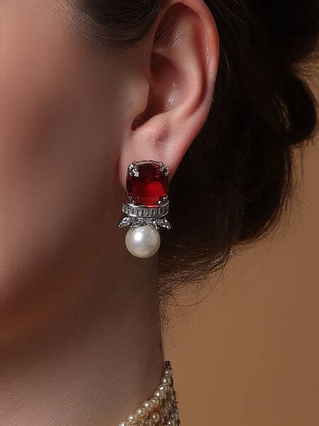 Dugran By Dugristyle_Red Ruby Rapture Drop Earring_Online_at_Aza_Fashions