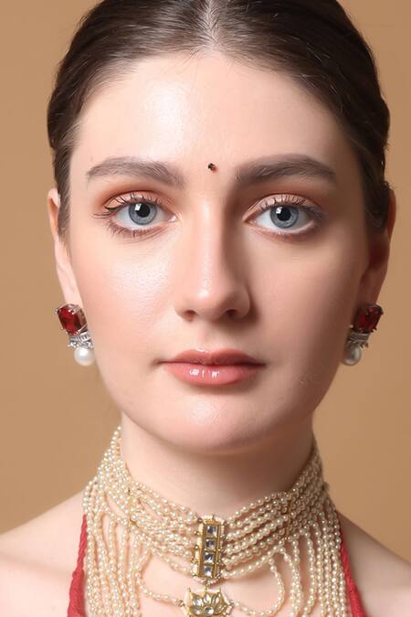 Buy_Dugran By Dugristyle_Red Ruby Rapture Drop Earring_Online_at_Aza_Fashions