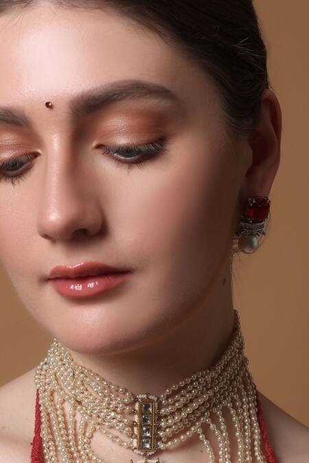 Shop_Dugran By Dugristyle_Red Ruby Rapture Drop Earring_Online_at_Aza_Fashions