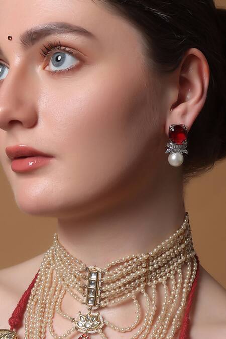 Dugran By Dugristyle_Red Ruby Rapture Drop Earring_at_Aza_Fashions