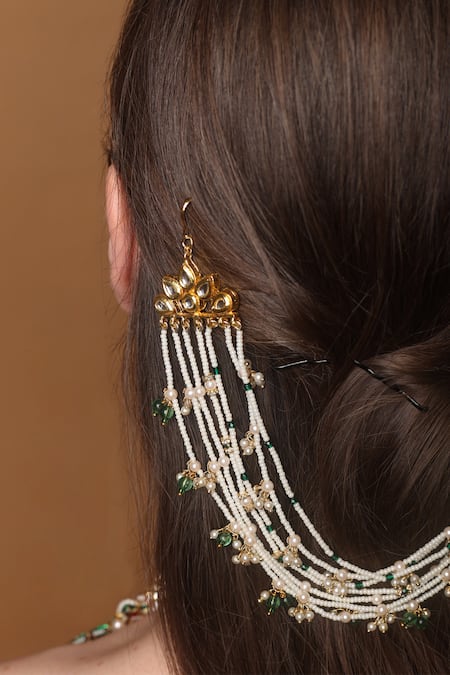 Dugran By Dugristyle_Pink Pearls Gold-plated Petal Whisper Braid_Online_at_Aza_Fashions