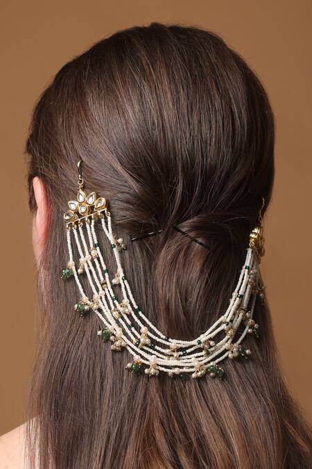 Buy_Dugran By Dugristyle_Pink Pearls Gold-plated Petal Whisper Braid_Online_at_Aza_Fashions