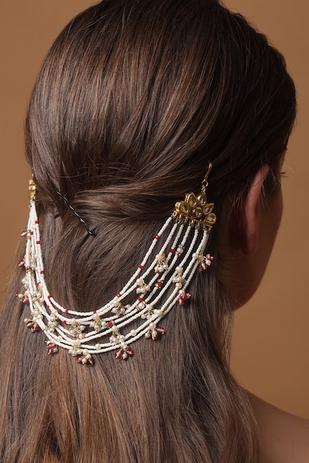 Shop_Dugran By Dugristyle_Pink Pearls Gold-plated Petal Whisper Braid_Online_at_Aza_Fashions