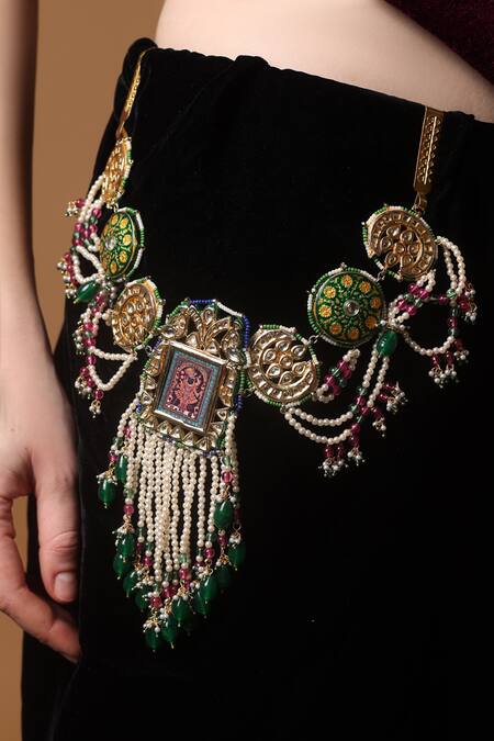 Buy_Dugran By Dugristyle_Multi Color Verdant Glow Kamarband _Online_at_Aza_Fashions