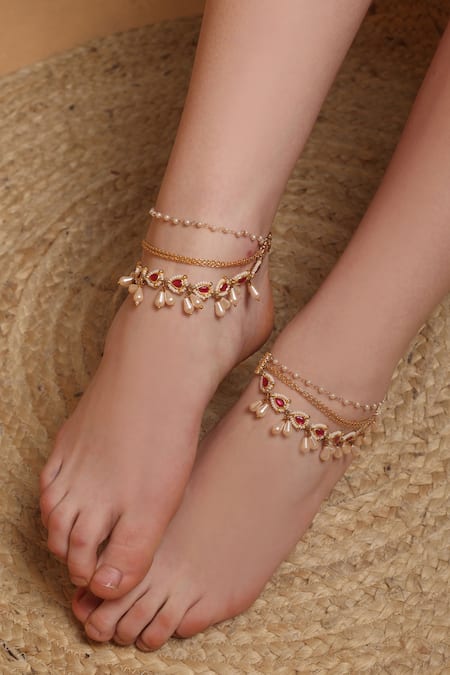 Dugran By Dugristyle Gold-Plated Kundan Anklet Set 