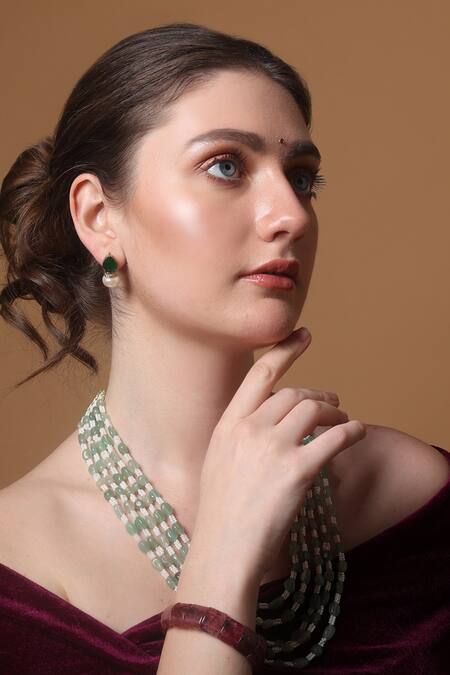 Buy_Dugran By Dugristyle_Green Mystic Meadow Layered Necklace _Online_at_Aza_Fashions