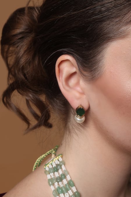 Shop_Dugran By Dugristyle_Green Mystic Meadow Layered Necklace _Online_at_Aza_Fashions