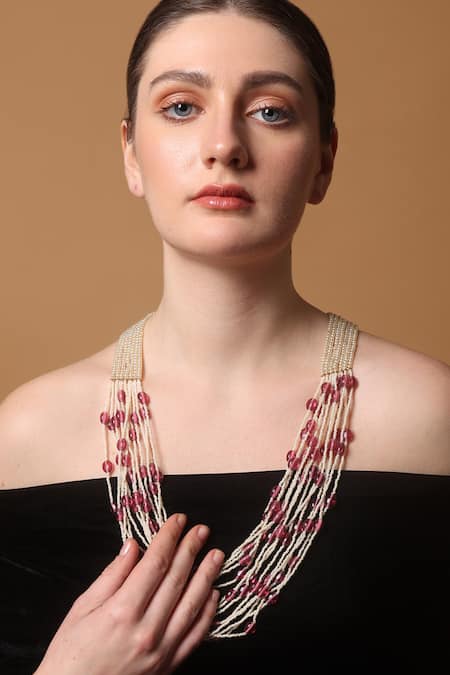 Buy_Dugran By Dugristyle_Pink Rosy Radiance Haar Pendent Necklace _Online_at_Aza_Fashions