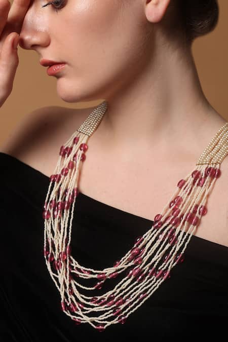 Shop_Dugran By Dugristyle_Pink Rosy Radiance Haar Pendent Necklace _Online_at_Aza_Fashions