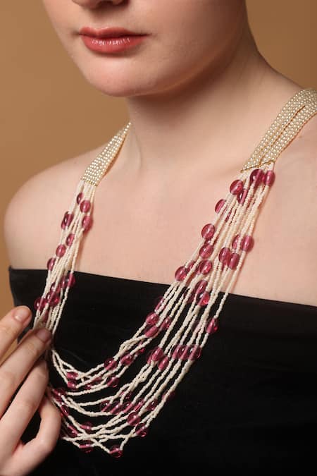 Dugran By Dugristyle_Pink Rosy Radiance Haar Pendent Necklace _at_Aza_Fashions