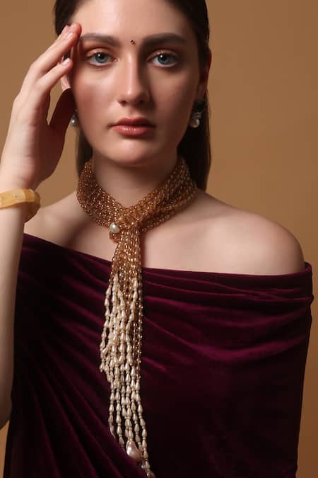Dugran By Dugristyle Peach Gold-plated Pearl Strand Necklace 