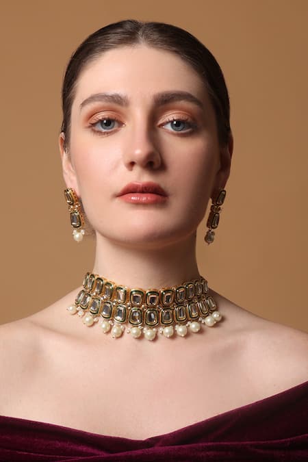 Dugran By Dugristyle_Green Pearls Forest Muse Necklace Set _Online_at_Aza_Fashions