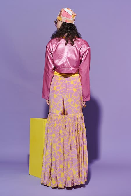 Shop Esha L Amin Lavender Satin Embroidery Open Neck Jacket at Aza Fashions Shop_Esha L Amin_Lavender Satin Embroidery Open Neck Jacket _at_Aza_Fashions