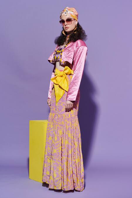 Esha L Amin Lavender Satin Embroidery Open Neck Jacket Online at Aza Fashions Esha L Amin_Lavender Satin Embroidery Open Neck Jacket _Online_at_Aza_Fashions