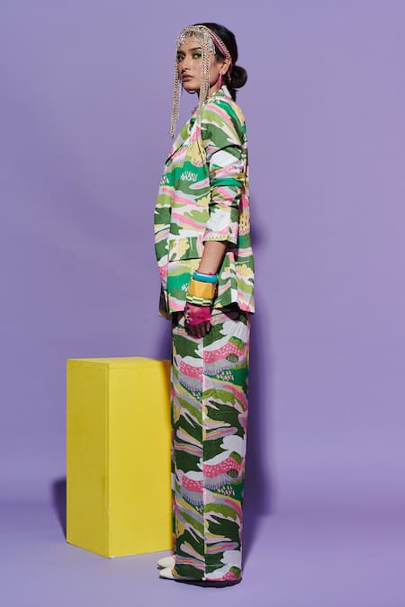 Shop Esha L Amin Multi Color Georgette Scenery Print Blazer at Aza Fashions Shop_Esha L Amin_Multi Color Georgette Scenery Print Blazer _at_Aza_Fashions