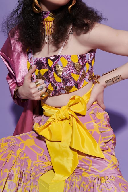 Shop Esha L Amin Multi Color Crepe Embroidery Open Neck Tube Bralette at Aza Fashions Shop_Esha L Amin_Multi Color Crepe Embroidery Open Neck Tube Bralette _at_Aza_Fashions