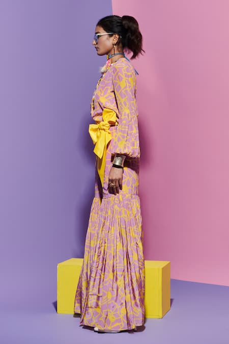 Esha L Amin Pink Viscose, Crepe Embroidery Fan Print Top With Neckline Online at Aza Fashions Esha L Amin_Pink Viscose, Crepe Embroidery Fan Print Top With Neckline _Online_at_Aza_Fashions