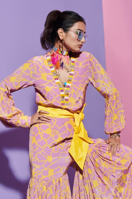 Buy Esha L Amin Pink Viscose, Crepe Embroidery Fan Print Top With Neckline Online at Aza Fashions Buy_Esha L Amin_Pink Viscose, Crepe Embroidery Fan Print Top With Neckline _Online_at_Aza_Fashions