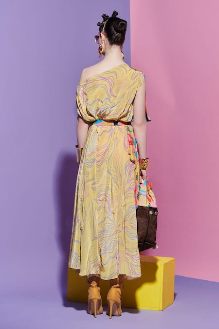 Esha L Amin Embroidered Lapel Scarf Dress 