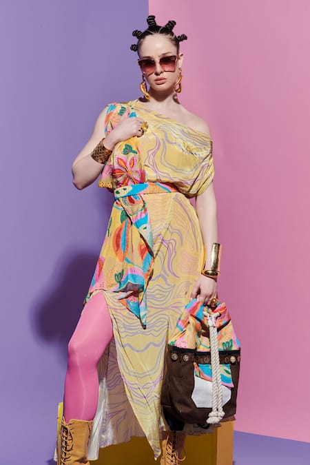 Esha L Amin Embroidered Lapel Scarf Dress 