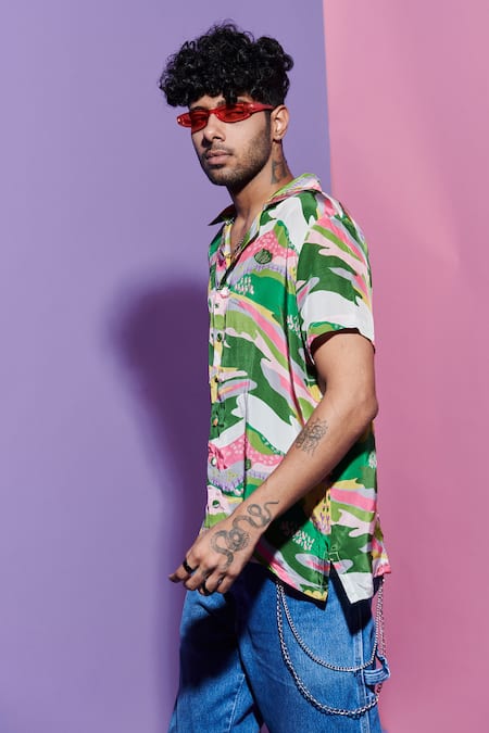 Esha L Amin Multi Color Men's Scenery Print Shirt Online at Aza Fashions Esha L Amin_Multi Color Men's Scenery Print Shirt _Online_at_Aza_Fashions