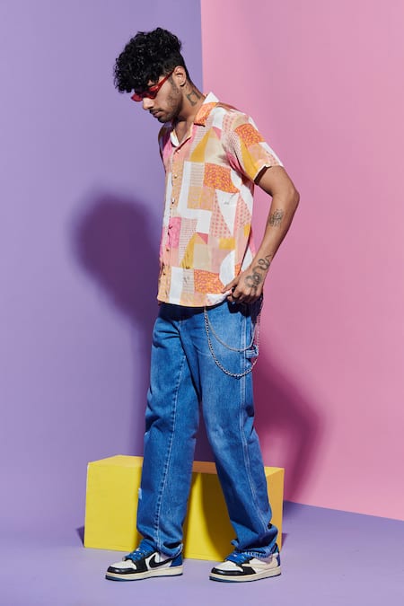Esha L Amin Multi Color Geometric Print Men's Shirt Online at Aza Fashions Esha L Amin_Multi Color Geometric Print Men's Shirt _Online_at_Aza_Fashions