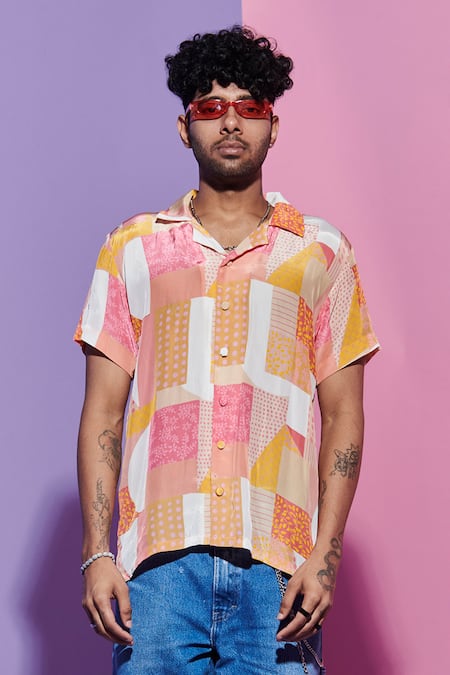 Buy Esha L Amin Multi Color Geometric Print Men's Shirt Online at Aza Fashions Buy_Esha L Amin_Multi Color Geometric Print Men's Shirt _Online_at_Aza_Fashions