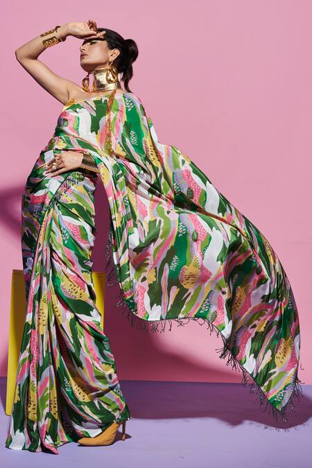 Esha L Amin Multi Color Saree In Scenery Print Online at Aza Fashions Esha L Amin_Multi Color Saree In Scenery Print _Online_at_Aza_Fashions
