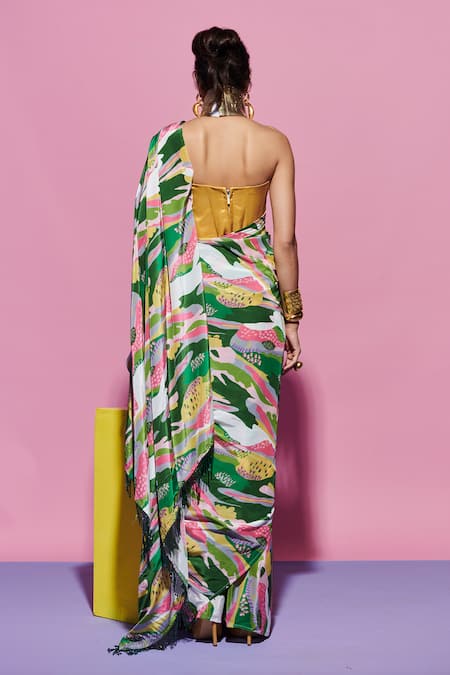 Shop Esha L Amin Multi Color Saree In Scenery Print at Aza Fashions Shop_Esha L Amin_Multi Color Saree In Scenery Print _at_Aza_Fashions