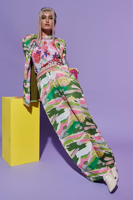 Esha L Amin Scenery Print Georgette Trousers 