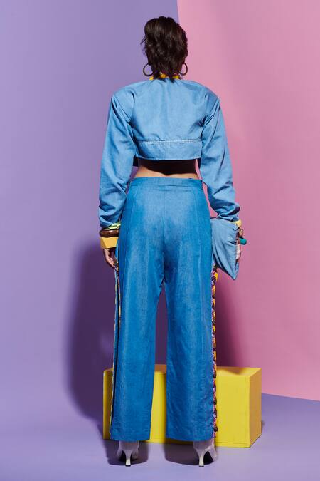 Esha L Amin Embroidered Denim Pants 