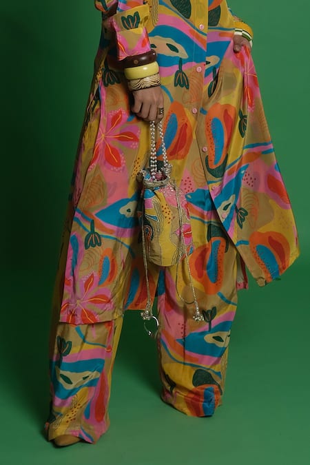 Esha L Amin Multi Color Crepe Croissant Print Palazzo Online at Aza Fashions Esha L Amin_Multi Color Crepe Croissant Print Palazzo _Online_at_Aza_Fashions