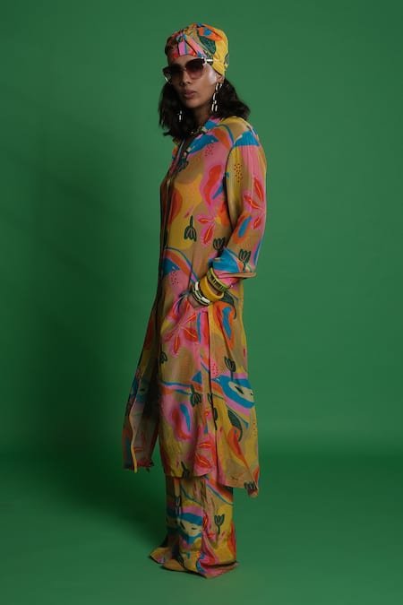 Buy Esha L Amin Multi Color Crepe Croissant Print Palazzo Online at Aza Fashions Buy_Esha L Amin_Multi Color Crepe Croissant Print Palazzo _Online_at_Aza_Fashions