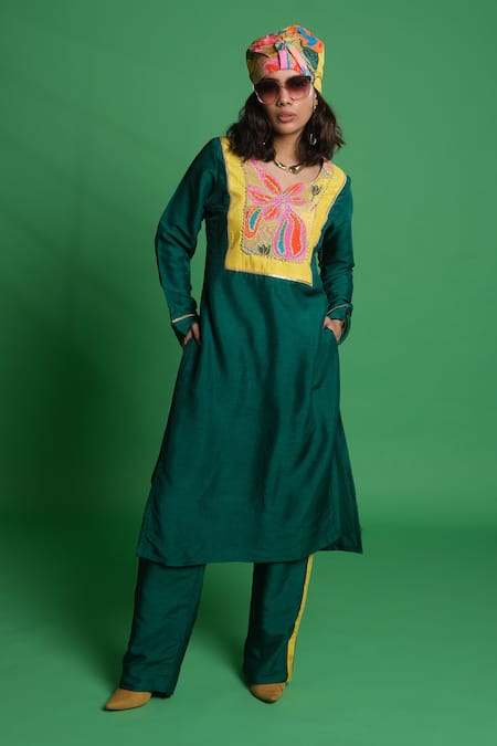 Esha L Amin_Green Silk Croissant Print Palazzo _Online_at_Aza_Fashions