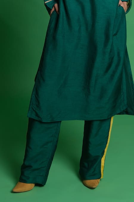 Buy_Esha L Amin_Green Silk Croissant Print Palazzo _Online_at_Aza_Fashions