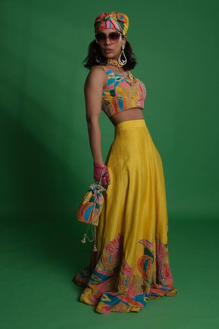 Esha L Amin Multi Color Crepe Embroidery Scoop Neck Croissant Blouse Online at Aza Fashions Esha L Amin_Multi Color Crepe Embroidery Scoop Neck Croissant Blouse _Online_at_Aza_Fashions