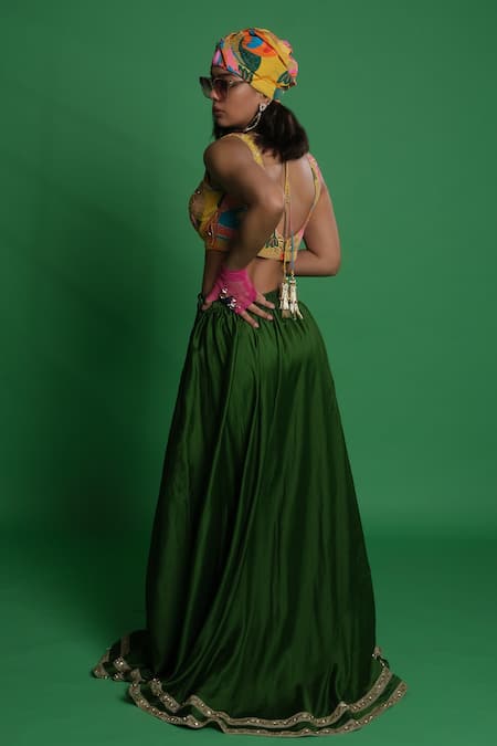 Esha L Amin Plain Olive Green Lehenga 