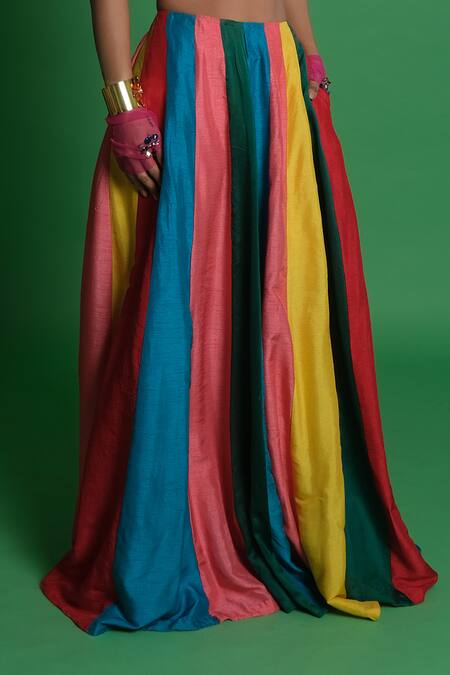 Esha L Amin_Multi Color Silk Panelled Kali Lehenga _Online_at_Aza_Fashions