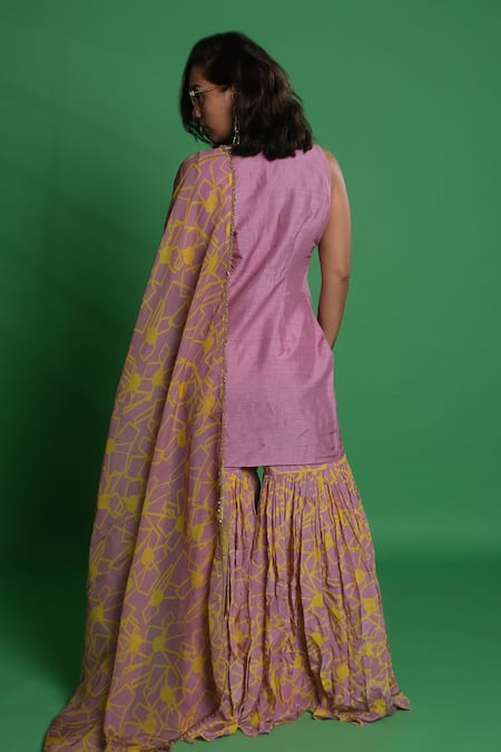 Esha L Amin Fan Print Lavender Kurta