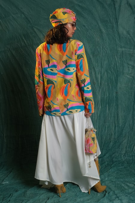 Shop Esha L Amin White Crepe Asymmetrical Cowl Skirt at Aza Fashions Shop_Esha L Amin_White Crepe Asymmetrical Cowl Skirt _at_Aza_Fashions