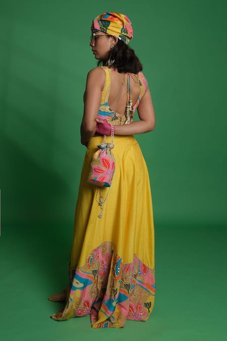 Esha L Amin Yellow Designer Lehenga with Croissant Border 