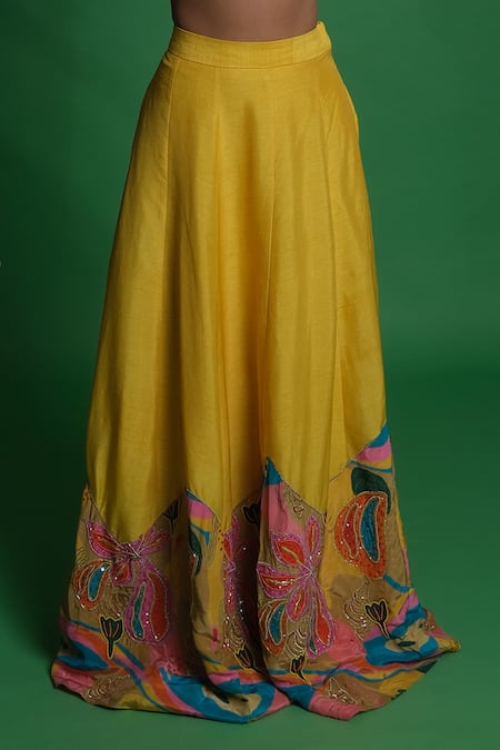 Buy Esha L Amin Yellow Silk Embroidery Designer Lehenga With Croissant Border Online at Aza Fashions Buy_Esha L Amin_Yellow Silk Embroidery Designer Lehenga With Croissant Border _Online_at_Aza_Fashions